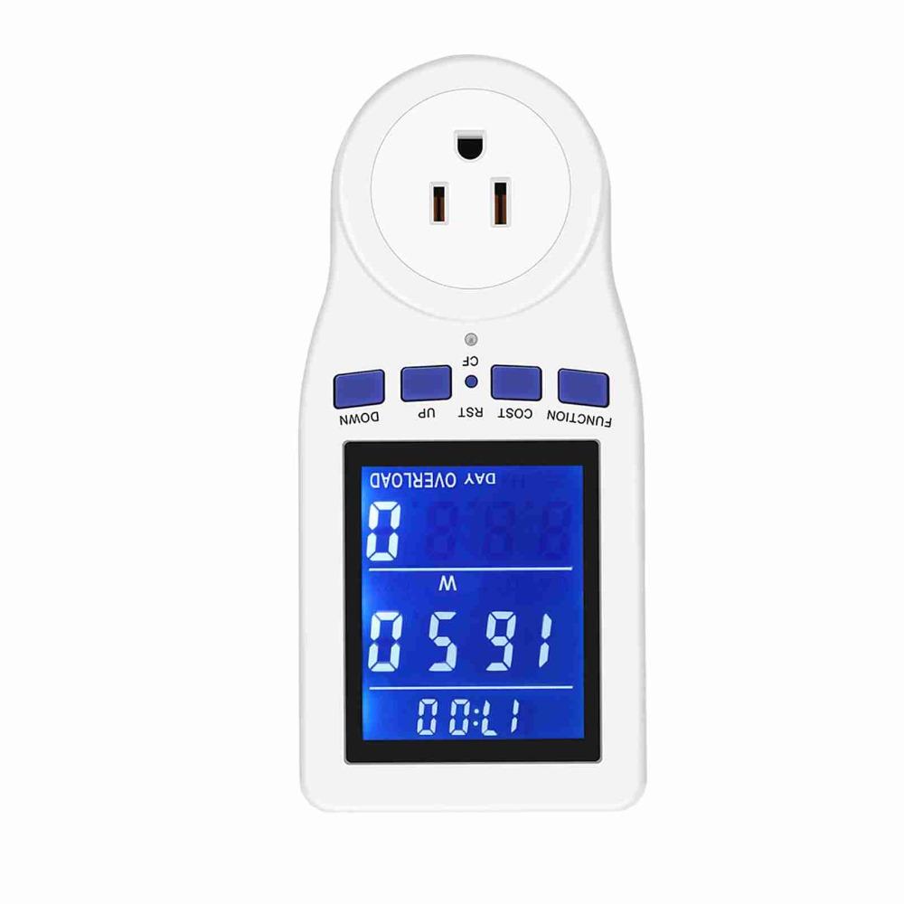 Durable White Power Meter Backlit LCD Energy Meter Full-view US-plug Power Monitor Home Use