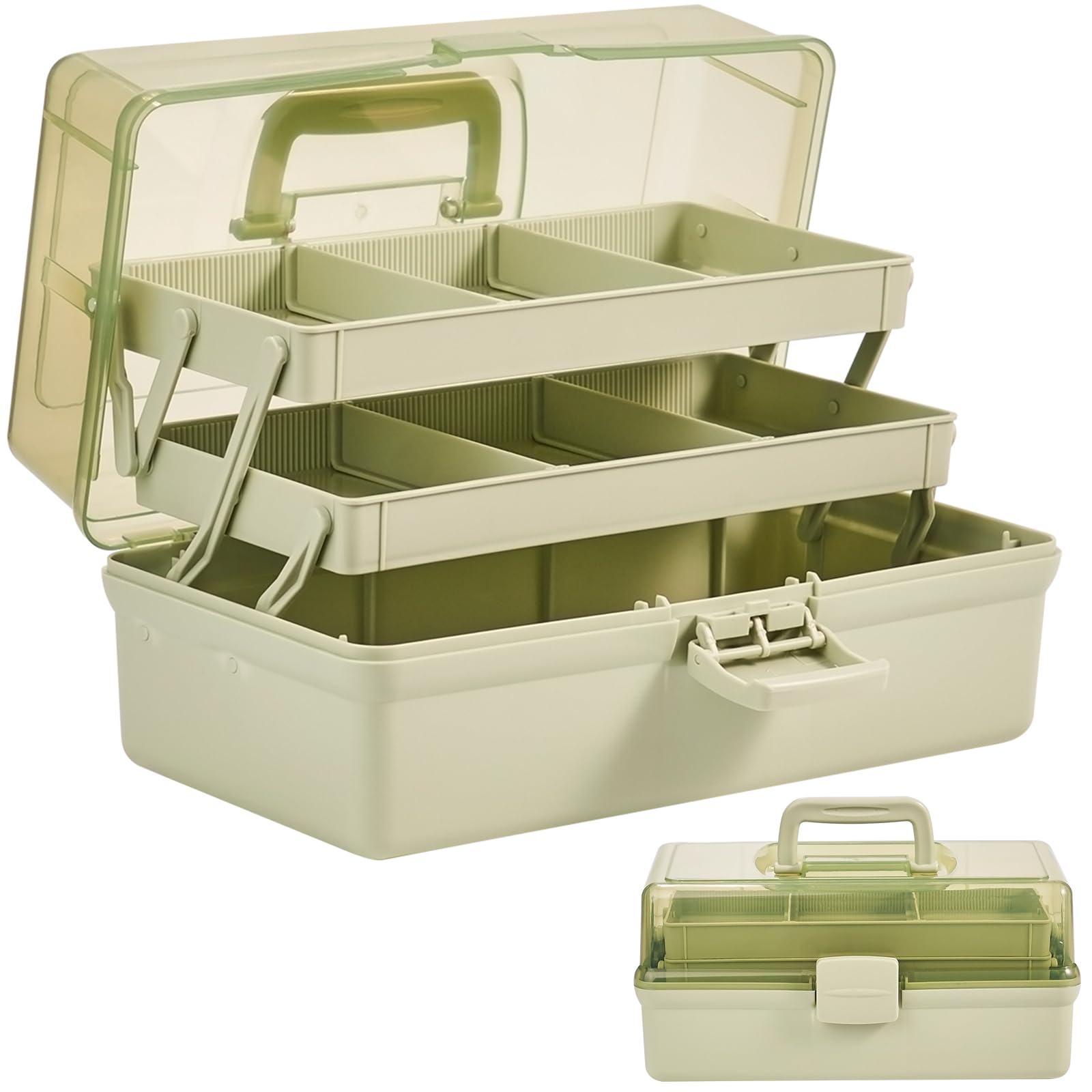 

storage with perfect for home or car foldable tool sewing or other small items Large-capacity, 3-tier toolbox, multi-functional box, semi-transparent,