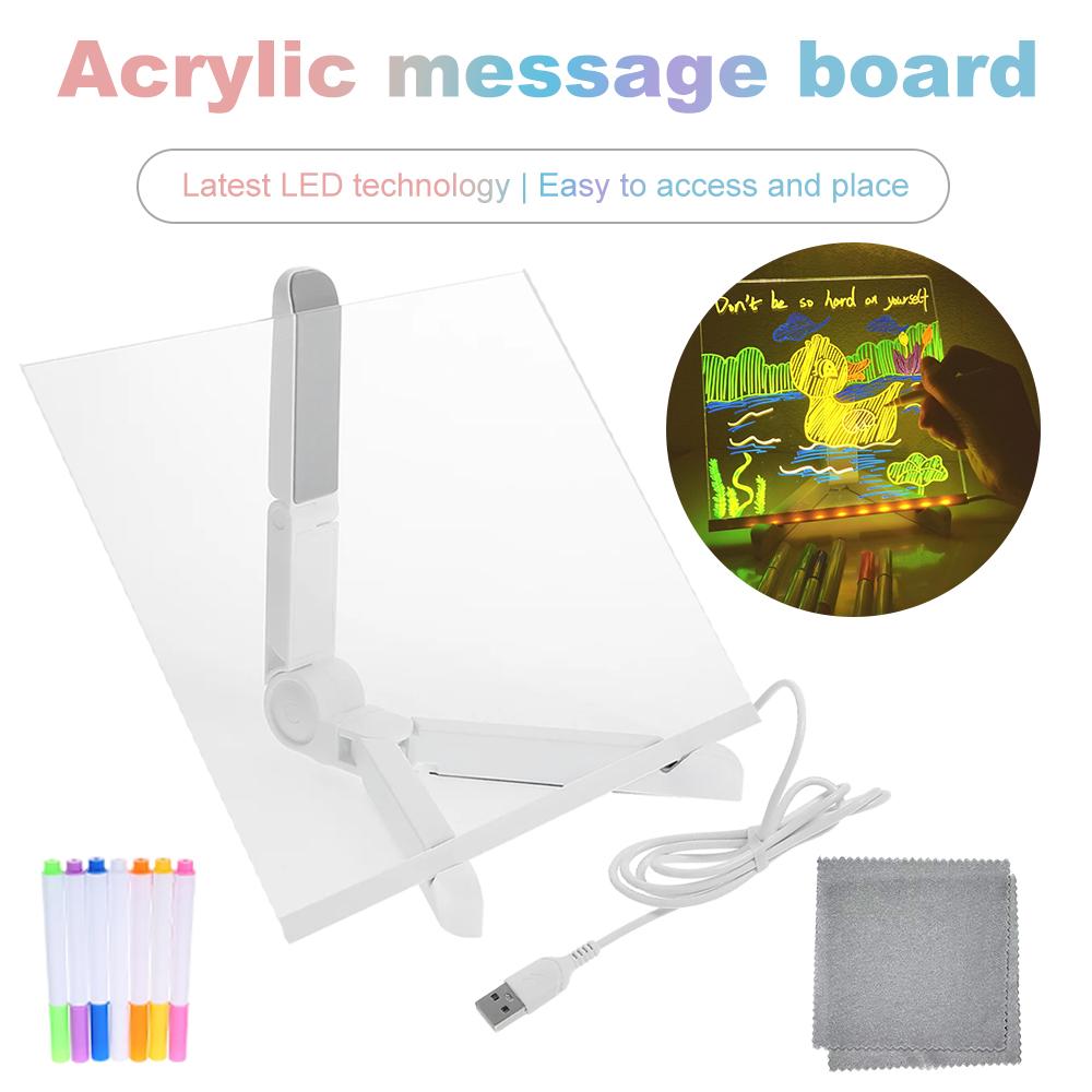 Transparentes LED-Leucht-Acryl-Nachrichtenboard Löschbar USB Kinder-Zeichenbrett CIY für Geburtstagsgeschenke Bar-Werbetafeln