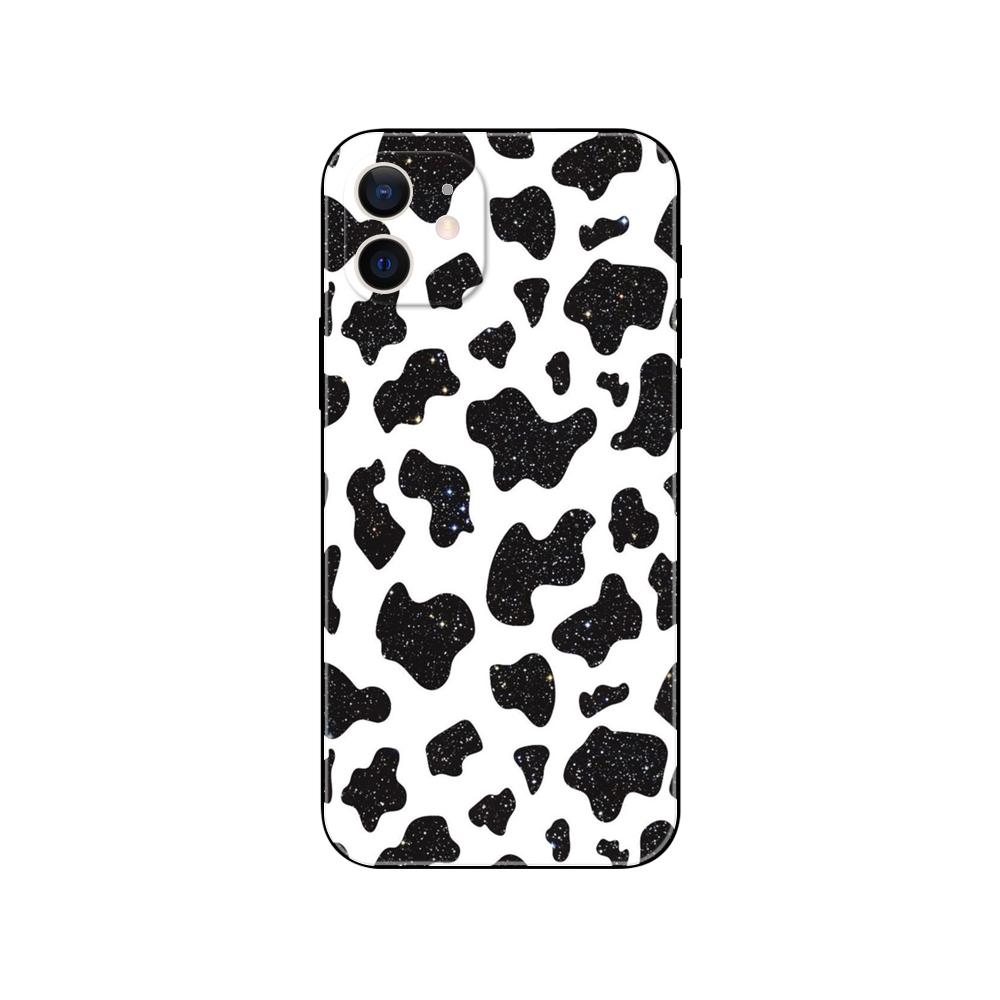Süße gesprenkelte Milchkuh-Telefonhülle für iPhone 5 5s 2020se 6 6s 7 8 plus x 10 XR XS 11 12 13 mini pro MAX schwarze TPU-Rückseite