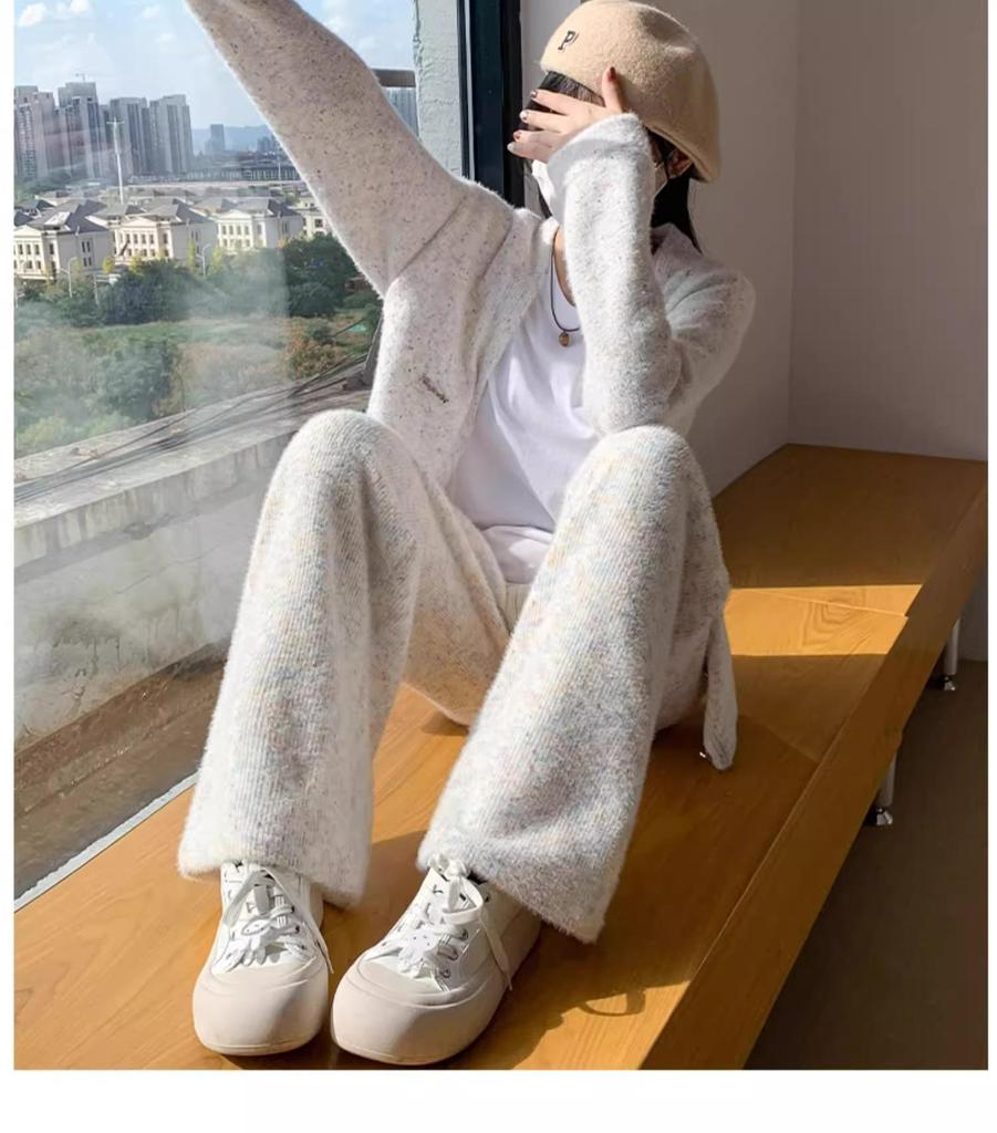 Petite Women's 150cm High Waist Polka Dot Fleece Lined Wide Leg Pants for Autumn/Winter