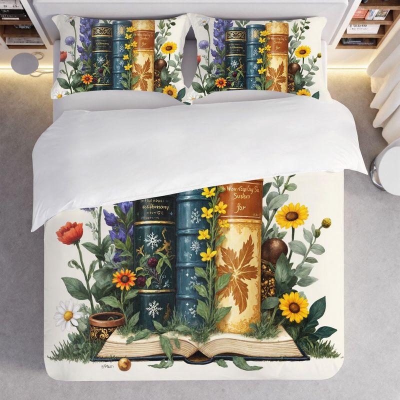 3-Piece Bedding Pillowcase Quilt Cover Set Retro Style Decorative Book Pattern 2D Digital Printing For Bedroom Dormitory Decor