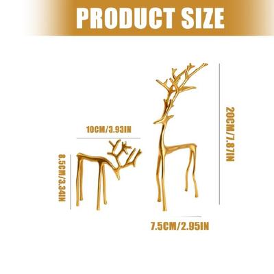 Golden Reindeer Metal Sculpture Christmas Home Ornament Elegant Festival Accent With Stable Base Design