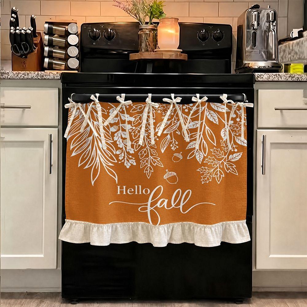 Seasonal Halloween Tie Oven Cover Curtain Pumpkin Ghost Pastoral Style Dishwasher Bow Decor Curtain Snowman Handmade