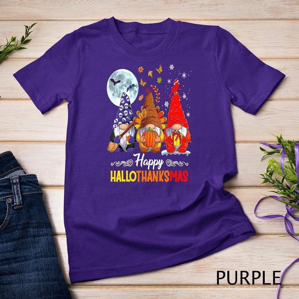 Halloween Thanksgiving Christmas Happy HalloThanksMas Gnomes Unisex T-shirt 9 XL