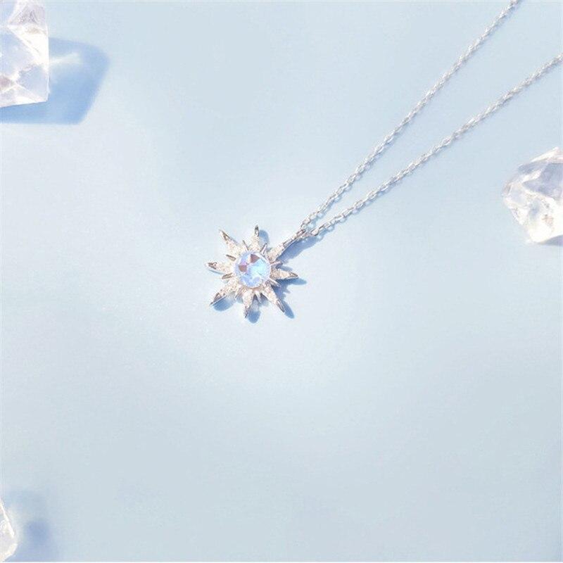 925 Sterling Silber Gliederkette Mondstein Stern Anhänger Halsketten für Frauen Hochzeitsschmuck Geschenk Choker dz070