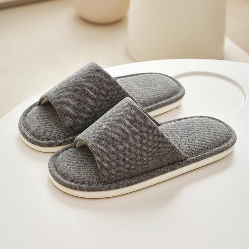Japanese-style unprinted cotton and linen slippers women's home spring indoor wooden floor high-end linen slippers guests four seasons