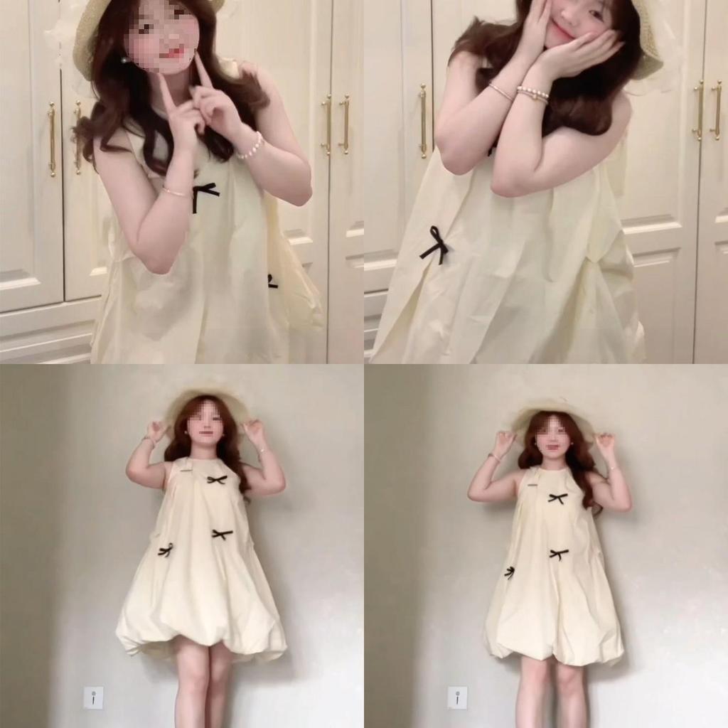 French Sweet Bowknot Sleeveless Dress With Knit Fabric For Summer Casual Wear