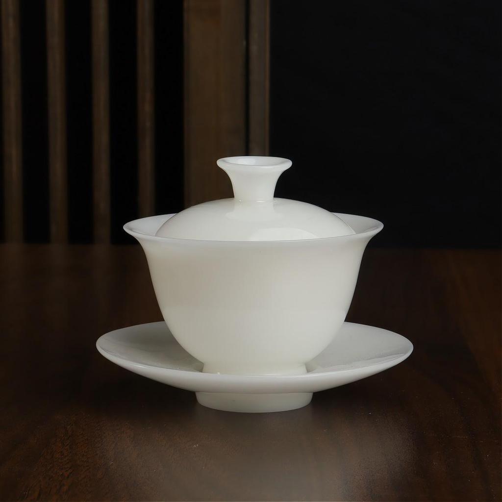 Unpolished Jade Porcelain 120ml Tea Brewing Bowl - Pure White, Ice Type, Lidded for Home Use.