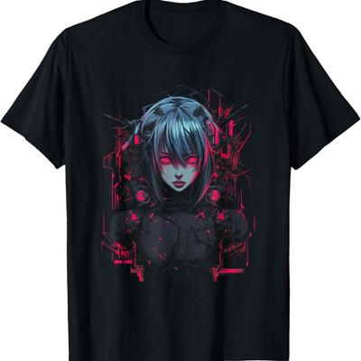 Anime Girl Manga Cyberpunk Vaporwave T-Shirt(2)