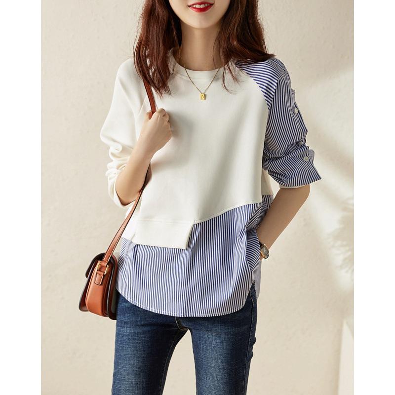 

Женская повседневная блузка-пуловер с длинными рукавами в полоску из двух частей 2XL белый