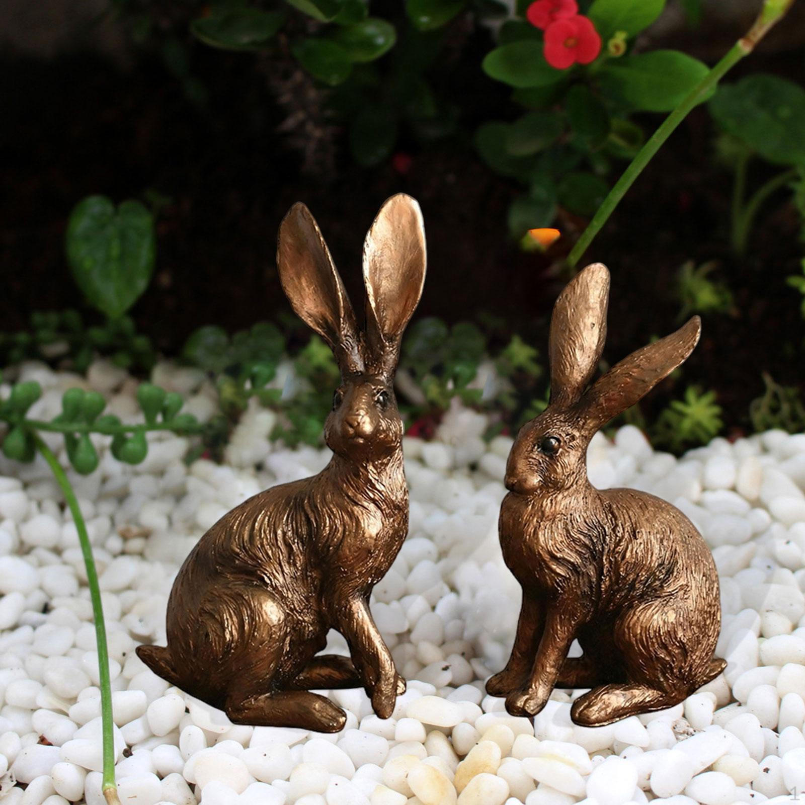 

2x Vintage Bunny Statues Figurines,Animal Figurines Ornament for Indoor Outdoors Courtyard Office