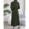 GMXIA Autumn and Winter Casual Lapel Button Long-sleeved Waist-cinching Pleated Long Dress Women's Clothing