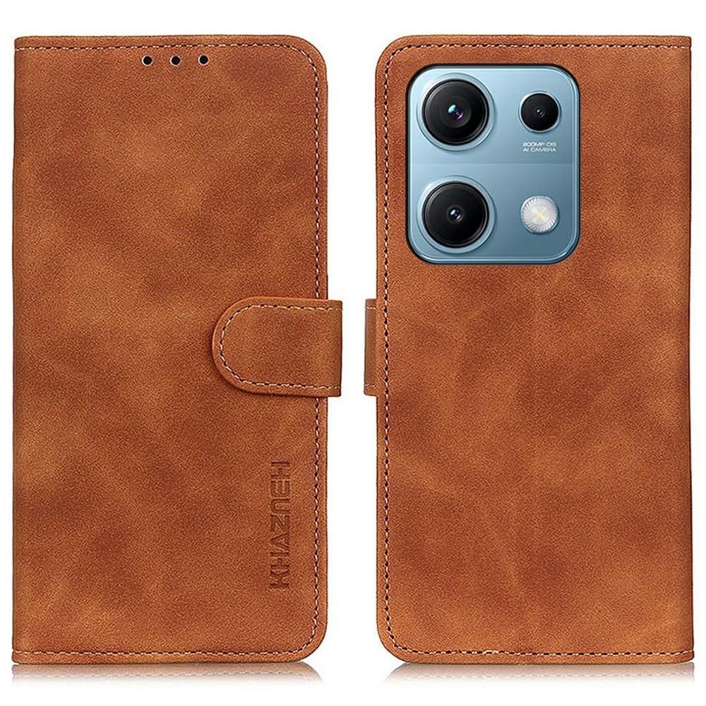 

KHAZNEH For Xiaomi Redmi Note 14S 4G Case PU Leather Retro Texture Phone Cover Brown