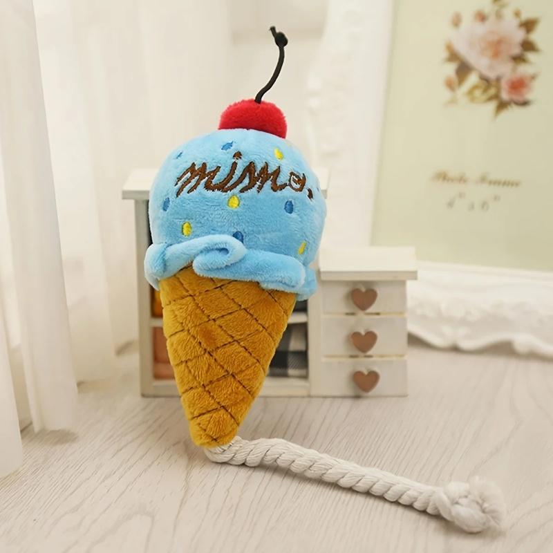 Cute Ice cream Shape Toy Puppy Dog Plush Squeaky Toy For Small Medium Dogs for Chewers Pet Cat Products Puppy Accessories