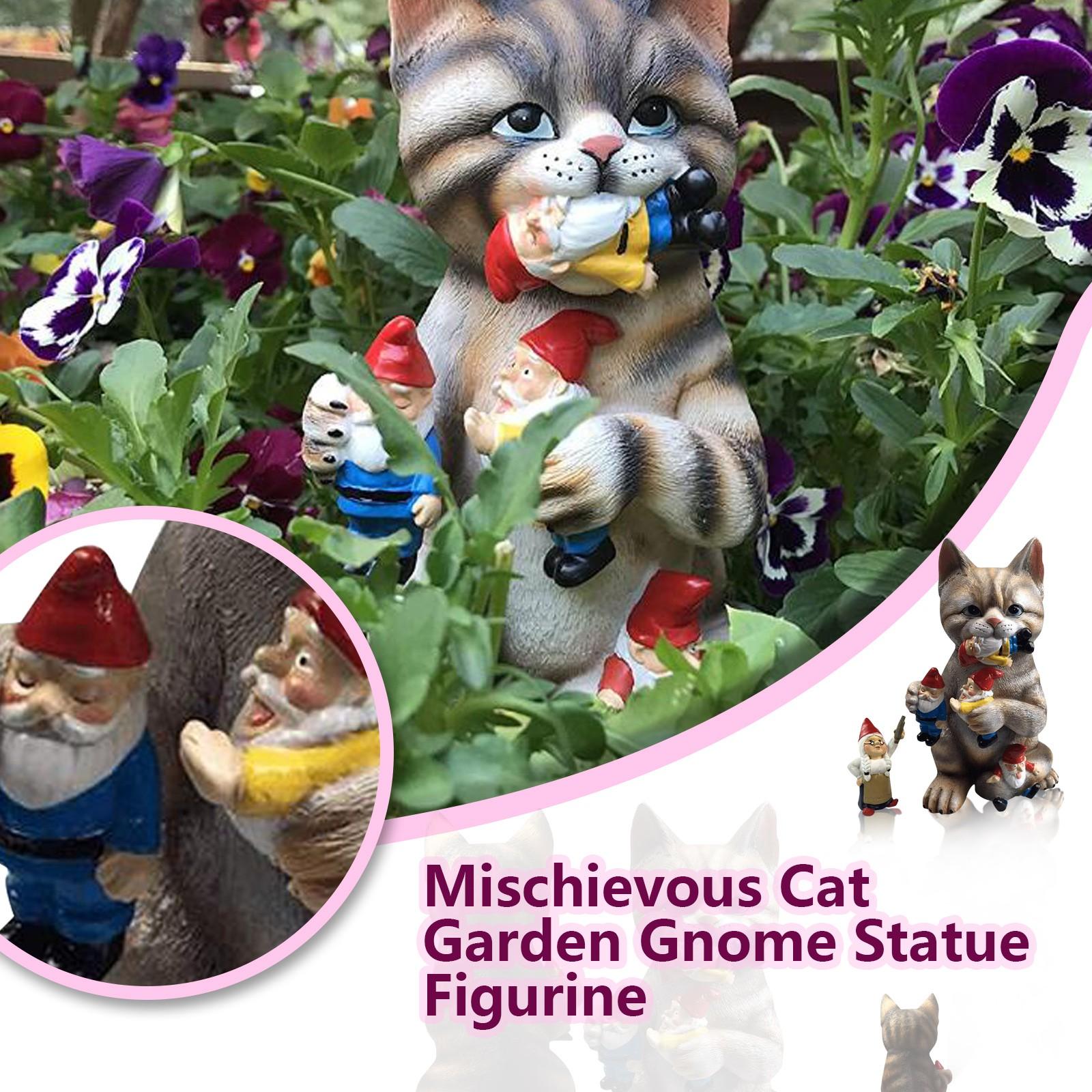 Gnomi gatto Arte da giardino all'aperto per l'autunno inverno Decorazioni da giardino Statue di gnomi da giardino Decorazioni da esterno Regalo da giardino per l'inaugurazione della casa