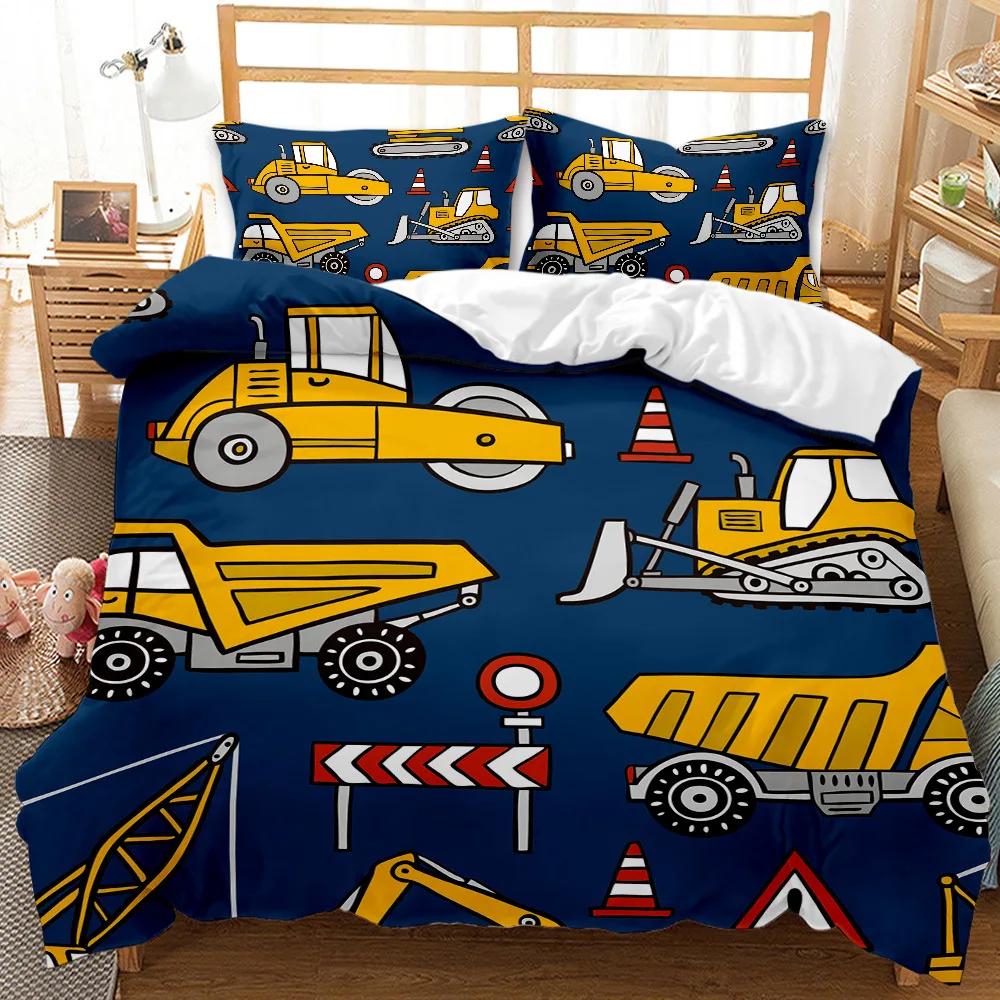 Toy Car Construction Vehicle Excavator Boy Duvet Cover Set For Kids Single Aldult ,My World Bed Linen 2 People Bedroom Set Cover
