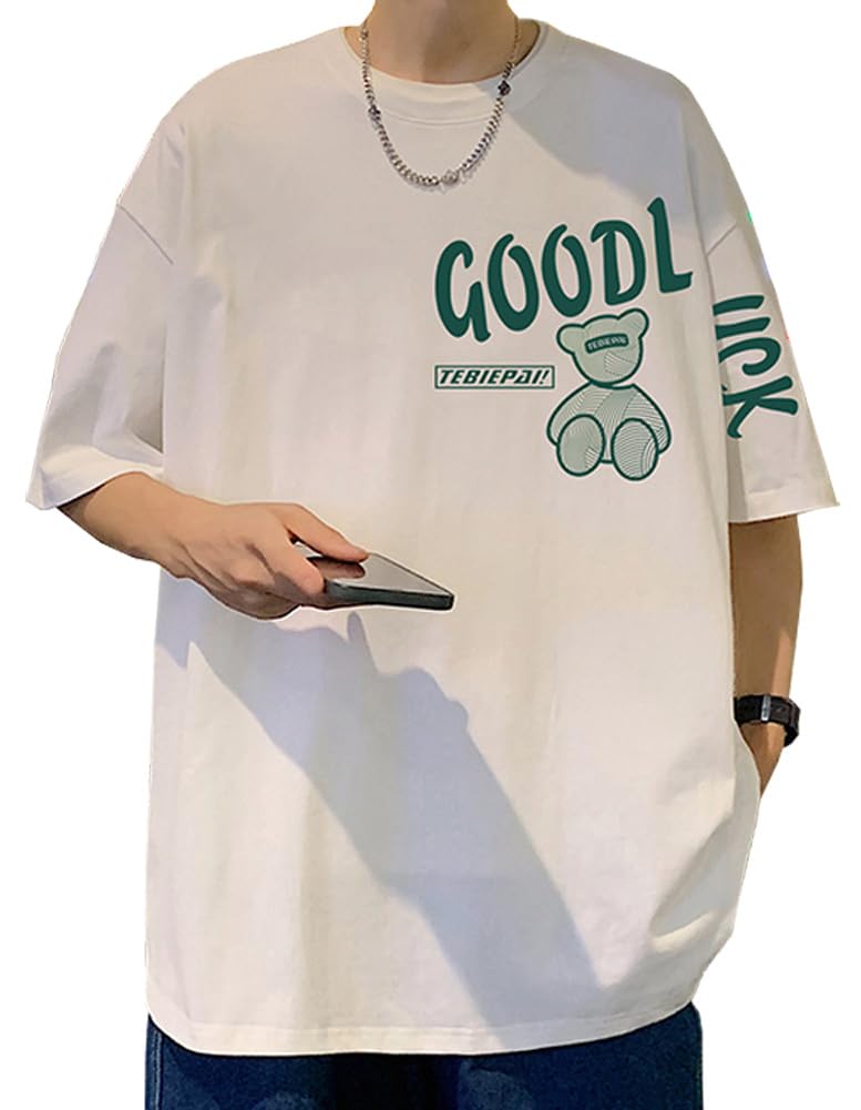 

Летняя футболка с коротким рукавом, круглым вырезом, большого размера, популярная летняя одежда, белая, L [FJLTDCP], мужская футболка, 100% хлопок, одежда, воротник, принт, размеры, мягкая,