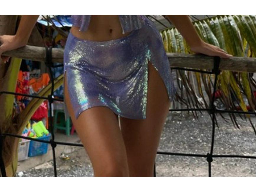 

Платье мини без спины с пайетками и металлическим принтом для вечеринки горячих девушек L