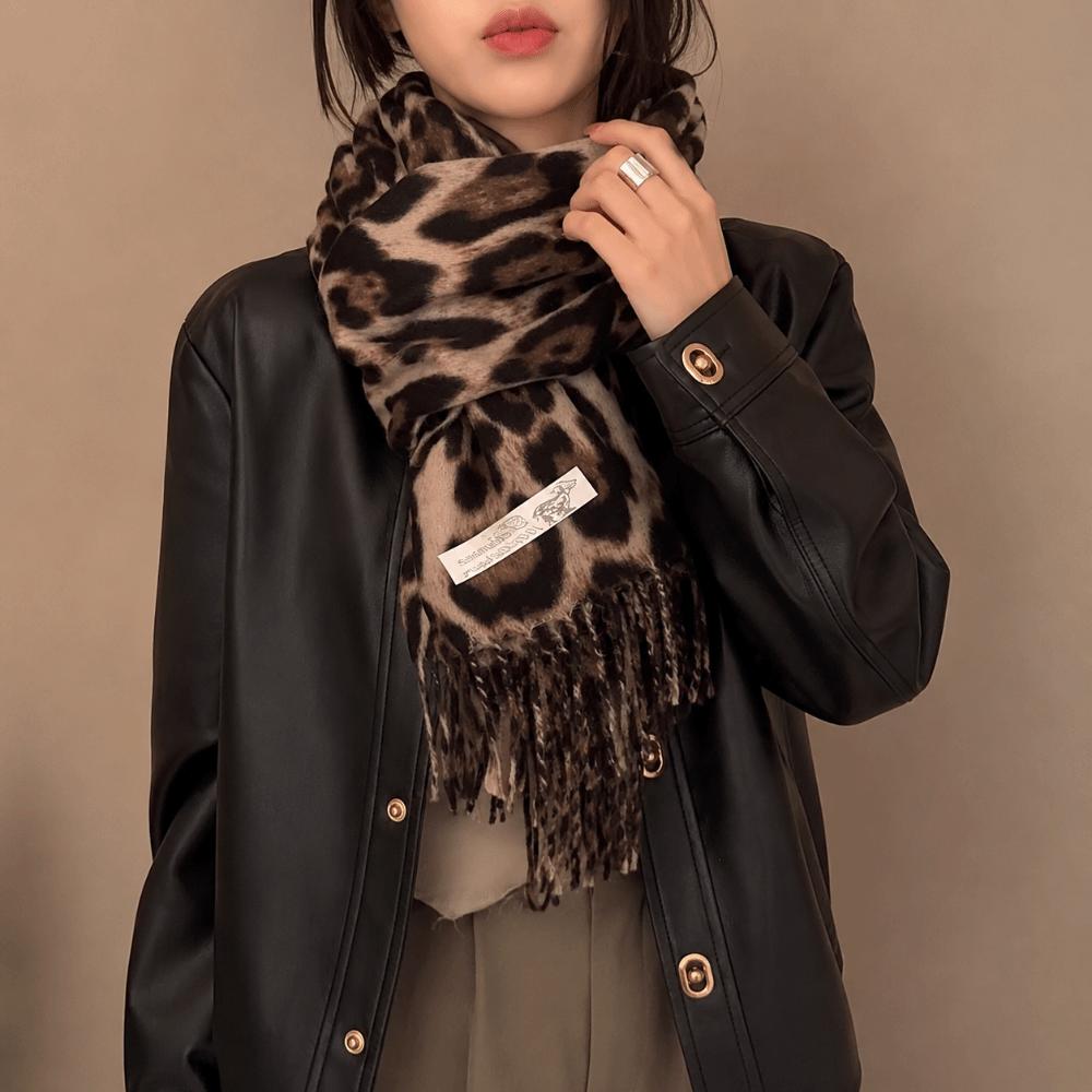 Windproof Leopard Scarf Thickened Winter Scarf Vintage Style Cashmere Scarf Women