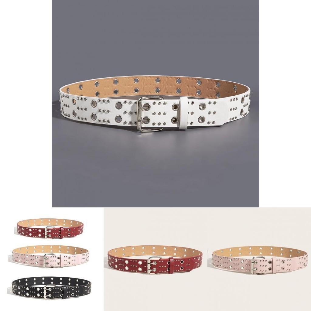 Stylish Metal Waist Belt With Double Buckle And Grommet Detailing For Korean Style Denim Pants Available For Wholesale