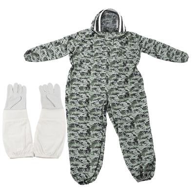 Double Zippers One Piece Bee Suit Beekeeping Protective Clothes with Gloves for Beekeeper(1 Pair