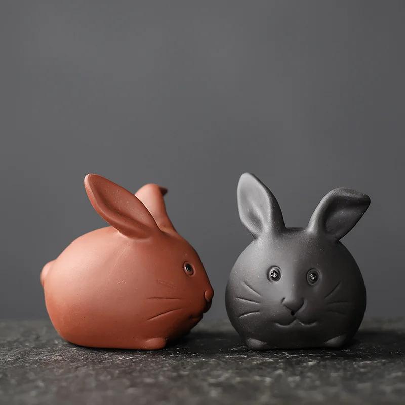 Kreativní fialová hlína Čajová zvířátka Krásná socha králíka Ornament Ručně vyráběné sochařské řemeslné výrobky Domácí čajová souprava Dekorace Umění