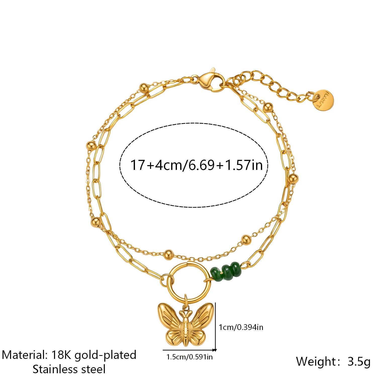 Green Beaded Butterfly Pendant Bracelet - Stainless Steel, Women s Fashion Accessories 18K