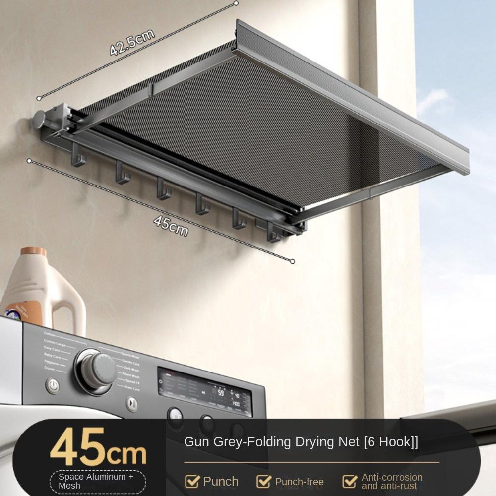 Invisible Clothes Hanger with Hooks Space-saving Telescopic Drying Net Punch-free Wall-mounted Laundry Drying Storage Racks