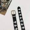 Black and white split leather cross casual leather men's and women's belt high street fashion personality belt