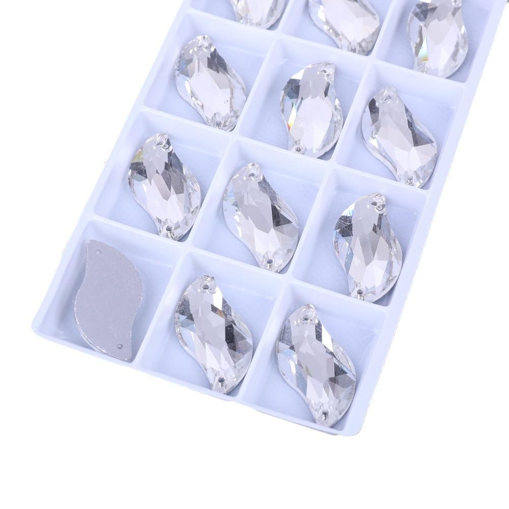 S-Shaped Glass Hand-Sewn Drill Flat Bottom Double Hole Long Crystal Flat Buckle White Ab Drill Diy Jewelry Accessories