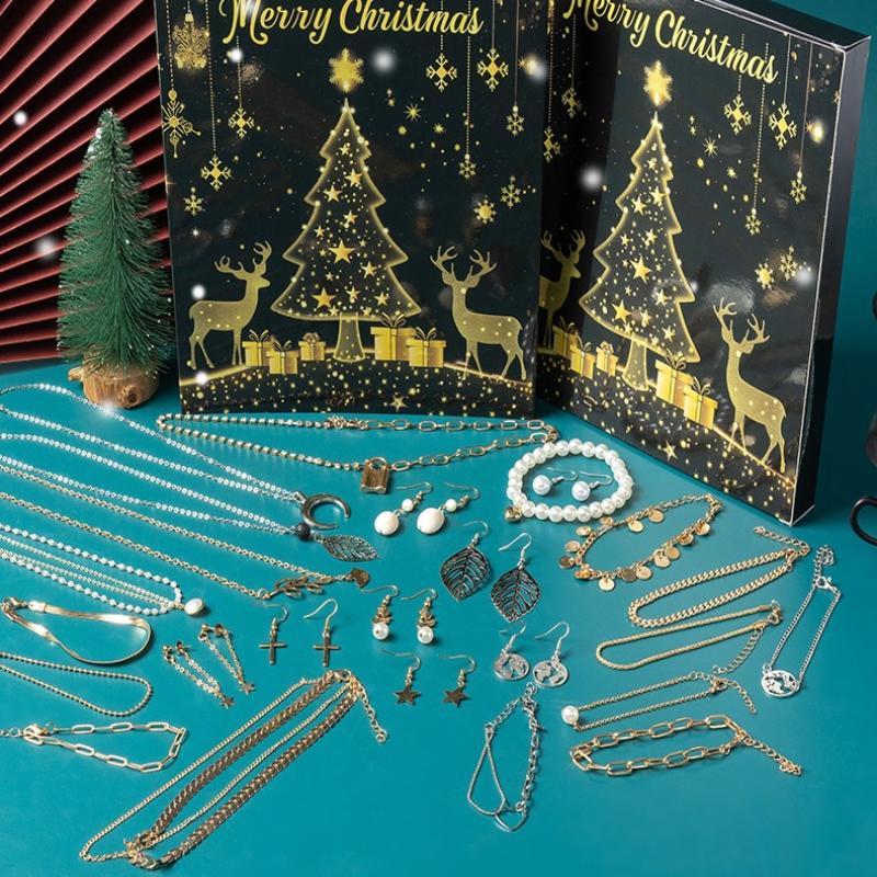 1 Set 24 Günlük Noel Geri Sayım Takvimi Sürpriz Kendin Yap Yaratıcı Takı Uçlu Yapım Kiti Noel Advent Takvimi Kız Bileklik