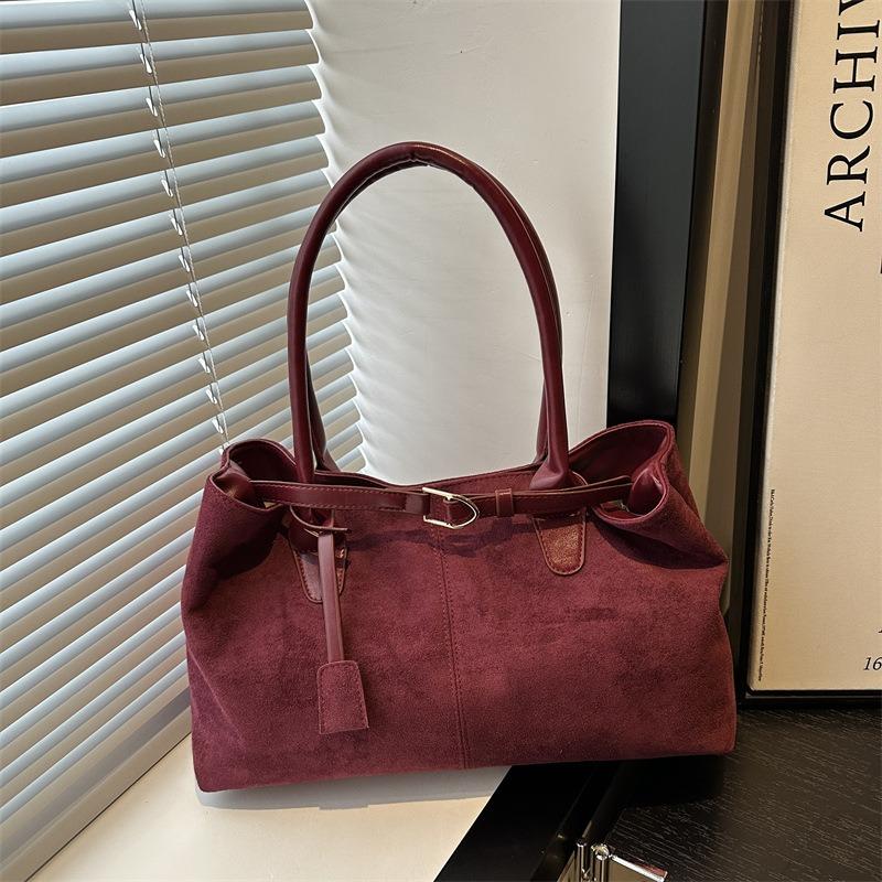 Retro Casual Suede Largecapacity Bag Women's New Fashion Commuter Shoulder Bag Portable Tote Bag