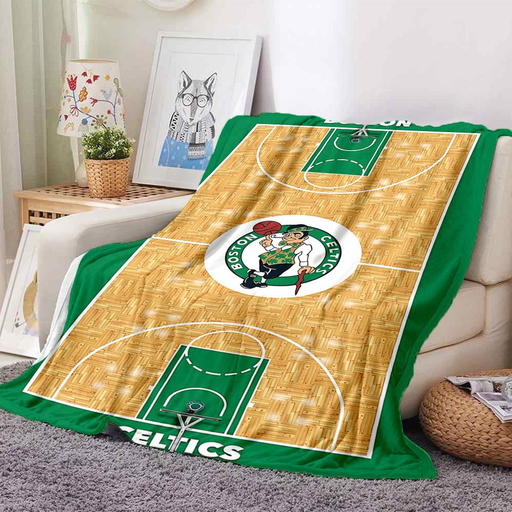 1pc Boston Celtics Basketball Court Flannel Blanket, Soft Skin Friendly with Digital Printing, Various Sizes Available for Family, Friends, Birthday