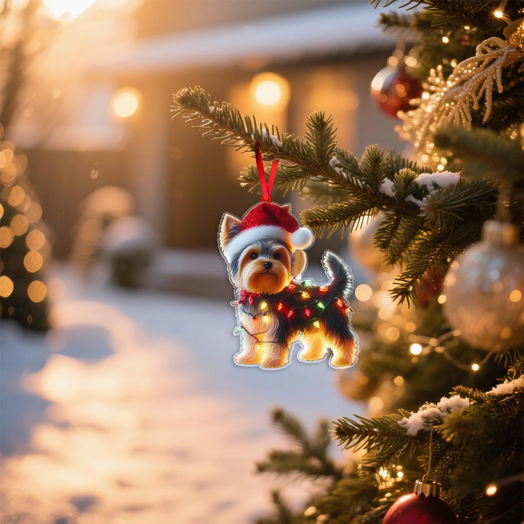 2D Acrylic Animal Ornaments With Christmas Hats, For Christmas Tree Decoration