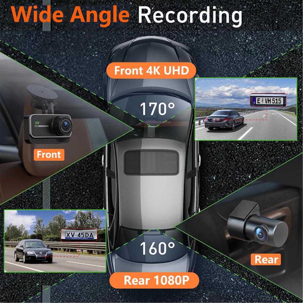 4K Dash Cam for Cars Car Camera Dash Cam WIFI Camera for Car Front and Rear Dash Camera Black Box 24H Parking Mode Recorder