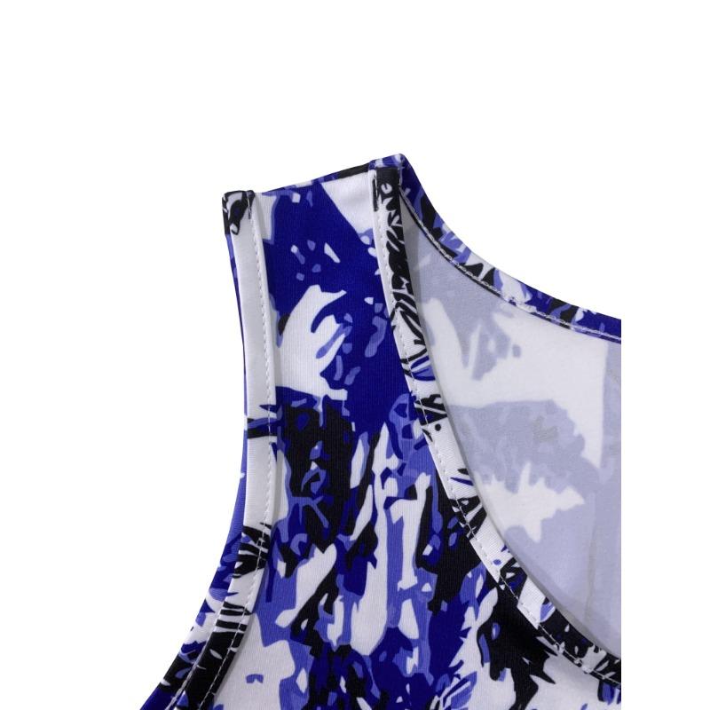 Sukienka bez rękawów z nadrukiem roślinnym, wakacyjna sukienka bez rękawów na wiosnę i lato, odzież damska