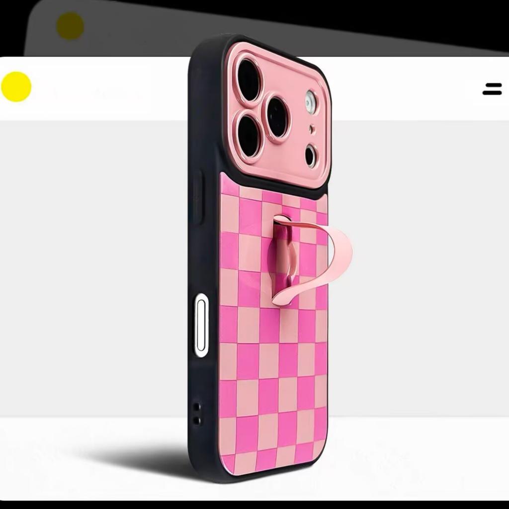Simple Lattice Hit Color Grid Pattern Phone Case for For Iphone 16 15 14 13 17 Pro Max Invisible Silicone Ring Holder Cover