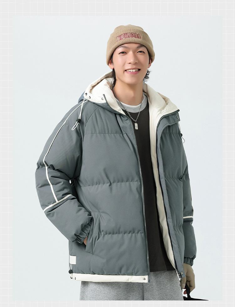 Winter couple hooded cotton-padded jacket new thickened casual loose flow warm cotton-padded jacket solid color versatile cotton-padded jacket