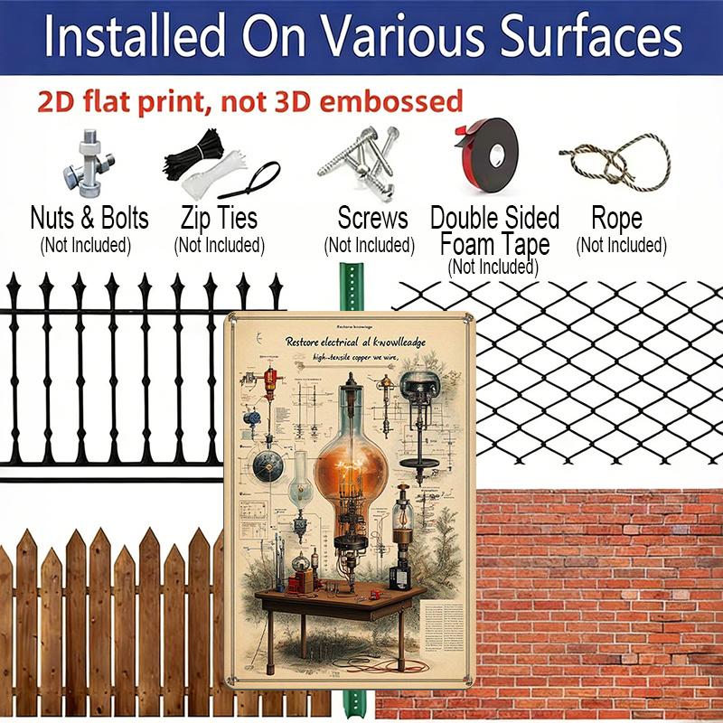 2D Flat Vintage Electrical Circuitry Diagrams Metal Sign - Retro Wall Art with Pre-Drilled Holes Suitable for Home, Office, , Lab Decor - Educational