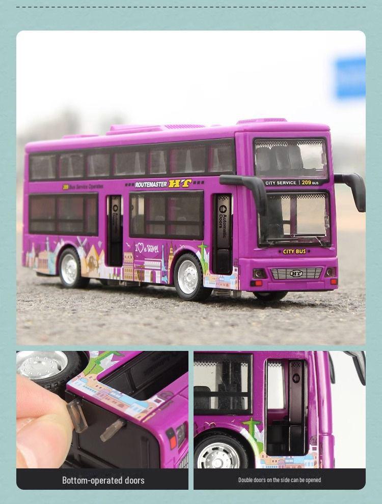 Children's Double-Decker Bus Toy with Open Doors, Lights, Music, and Inertia Simulation for Sightseeing and Public Transport Play.