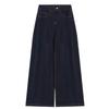 Damen Plus Size Hohe Taille Weiter Bein Tiefblau Samt Jeans - Retro Locker Bodenlang Hosen