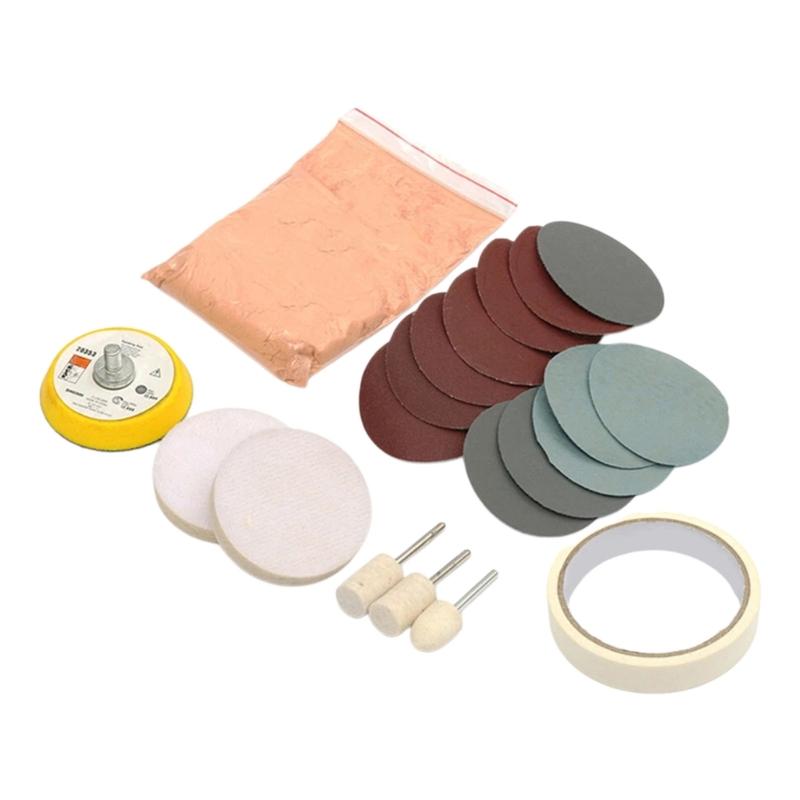 Kit di lucidatura per vetri auto da 20 pezzi con carta vetrata per la rimozione dei graffi e il ripristino del parabrezza, tampone lucidante per vetri auto