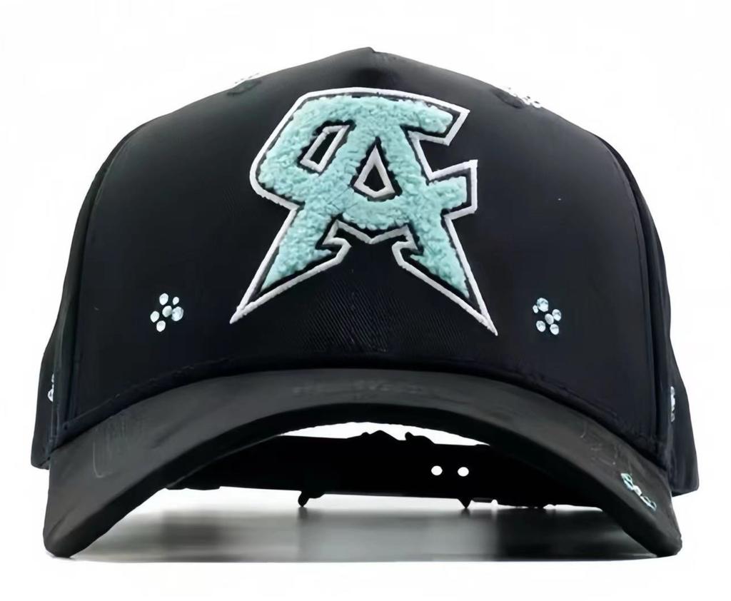 Wholesale Yo No Pesco Star Satin Lined Terry Dobby Embroidered Bling Sports Cap 5 Panel Rhinestone Brim Baseball Caps Barbas