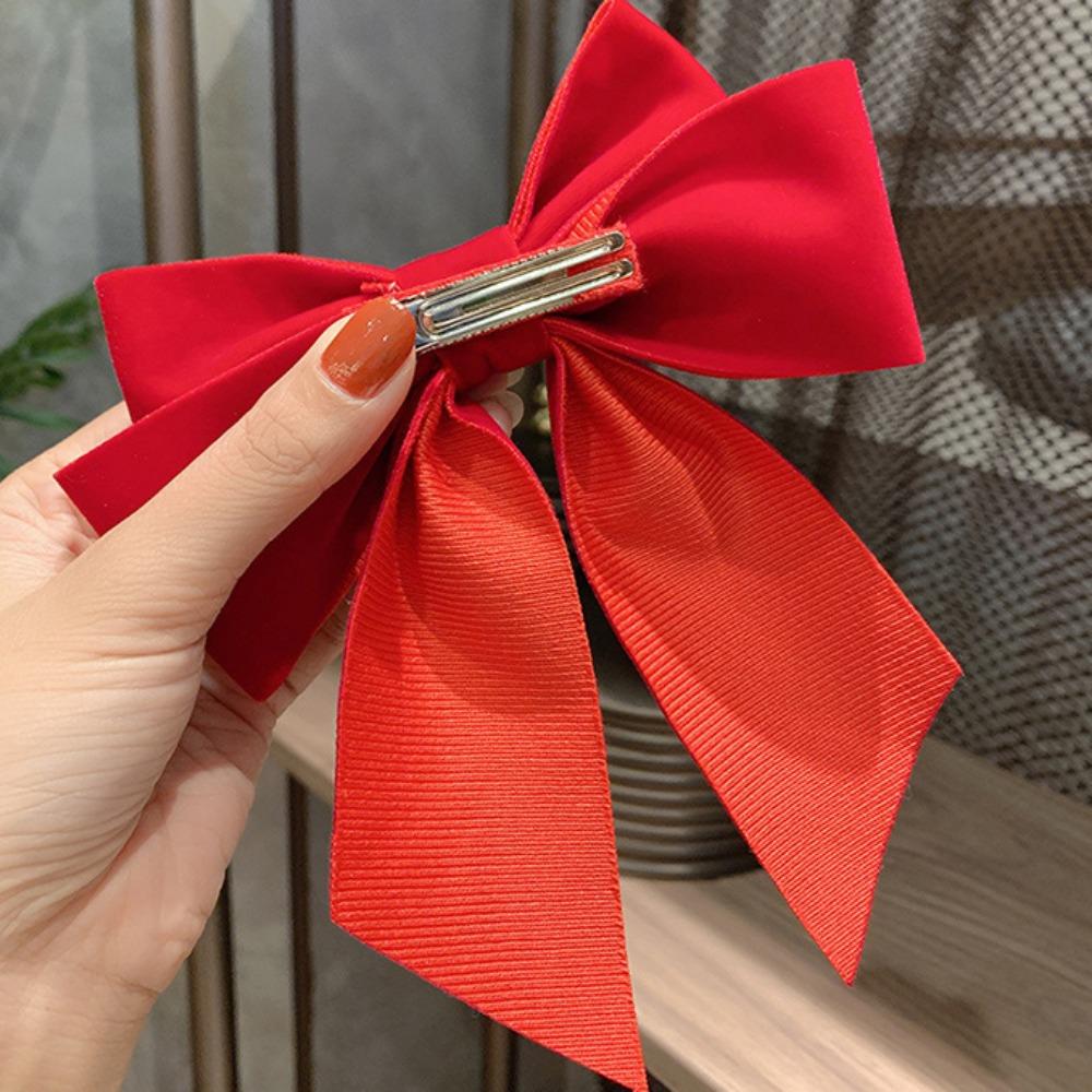 Headwear Red Bow Hair Clips Jewelry Tassels Pearl Barrettes Ribbon Hairpin  Hair Styling Accessory