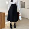 Women's Black Mid-Length High Waist Pleated A-Line Skirt - Autumn/Winter 2024 Collection