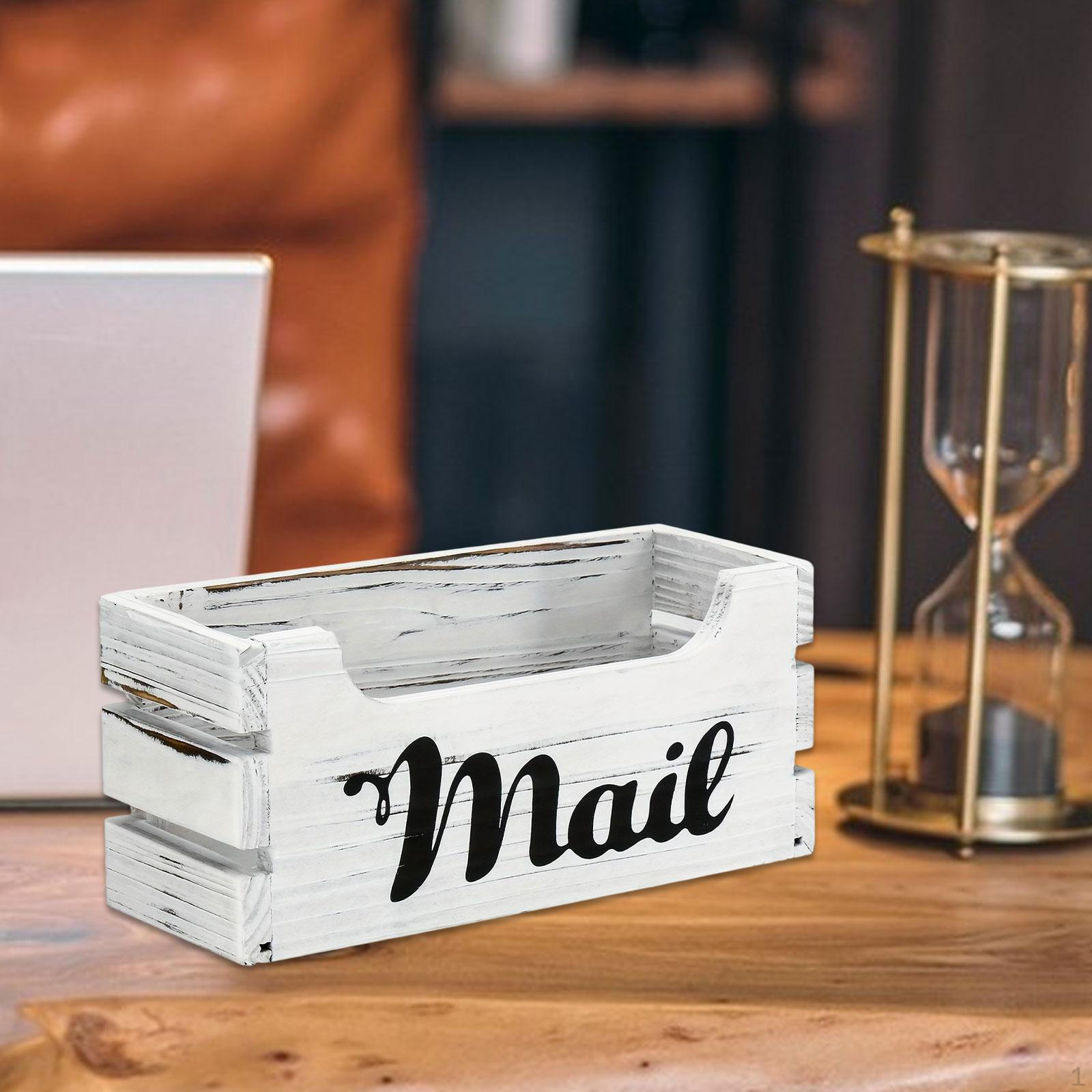 

Wood Mail Holder Storage Box Tray for Countertop Farmhouse Tabletop Mailbox белый