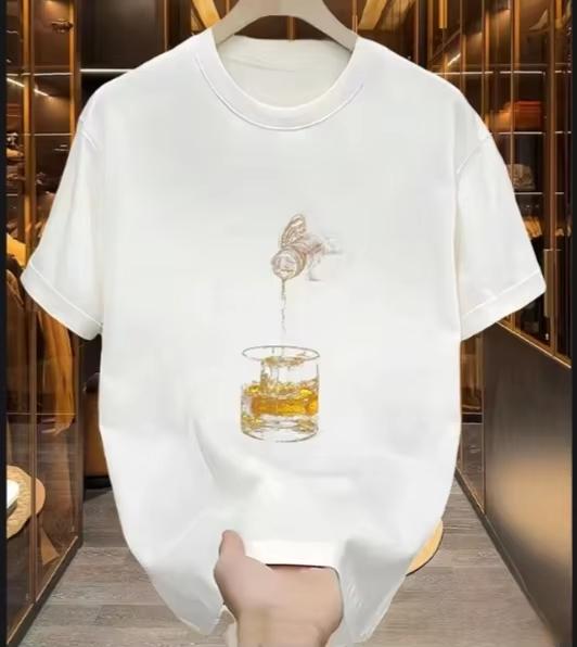 Large Cotton Men's Elephant Print Short Sleeved Shirt Versatile Round Neck Casual Base Top T-shirt Summer Casual Clothing