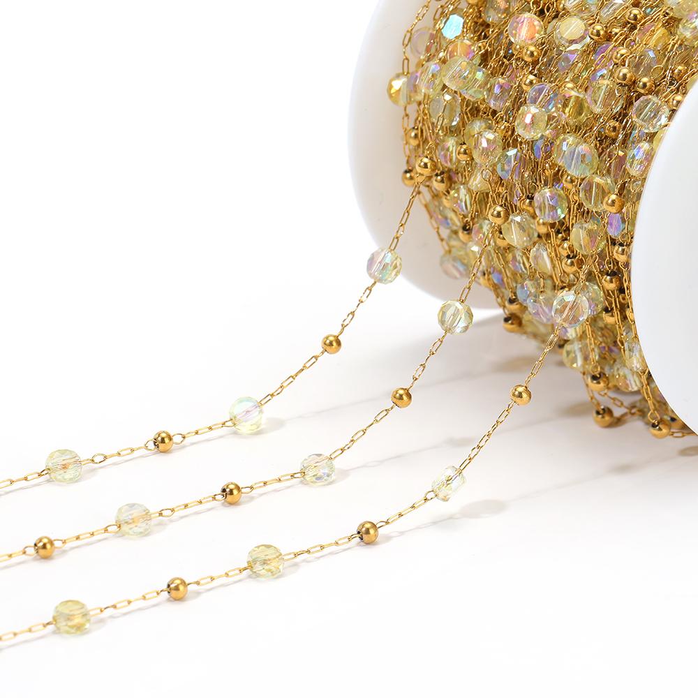 1 Meter Stainless Steel Vacuum Gold Beads Chains with 4mm Crystal Glass for DIY Necklace Findings Craft Bracelets Jewelry Making