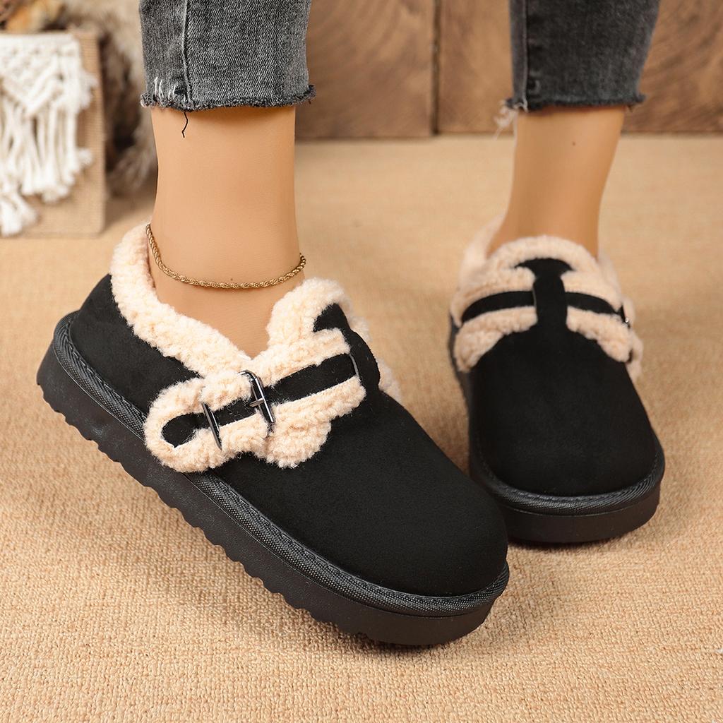 Fashion Women Boots 2025 New Fashion Faux Fur Shoes Women Thick Bottom Non Slip Ankle Boots Warm Metal Belt Buckle Snow Boots Women